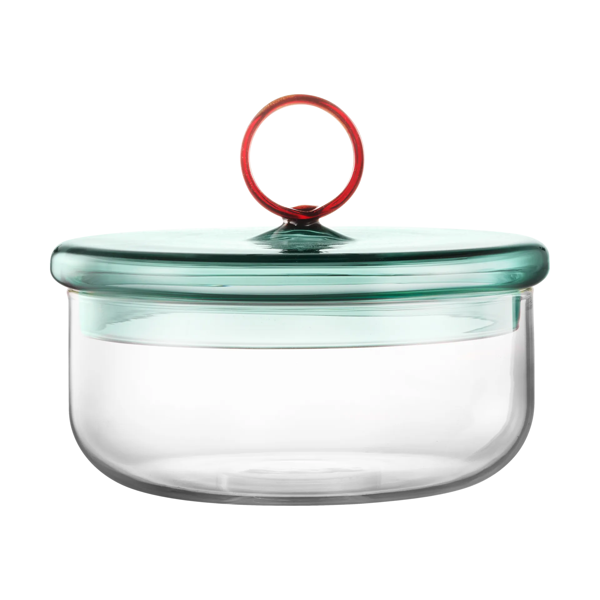 Loop low bowl with lid Ø15 cm, Klar-teal-amber Muurla