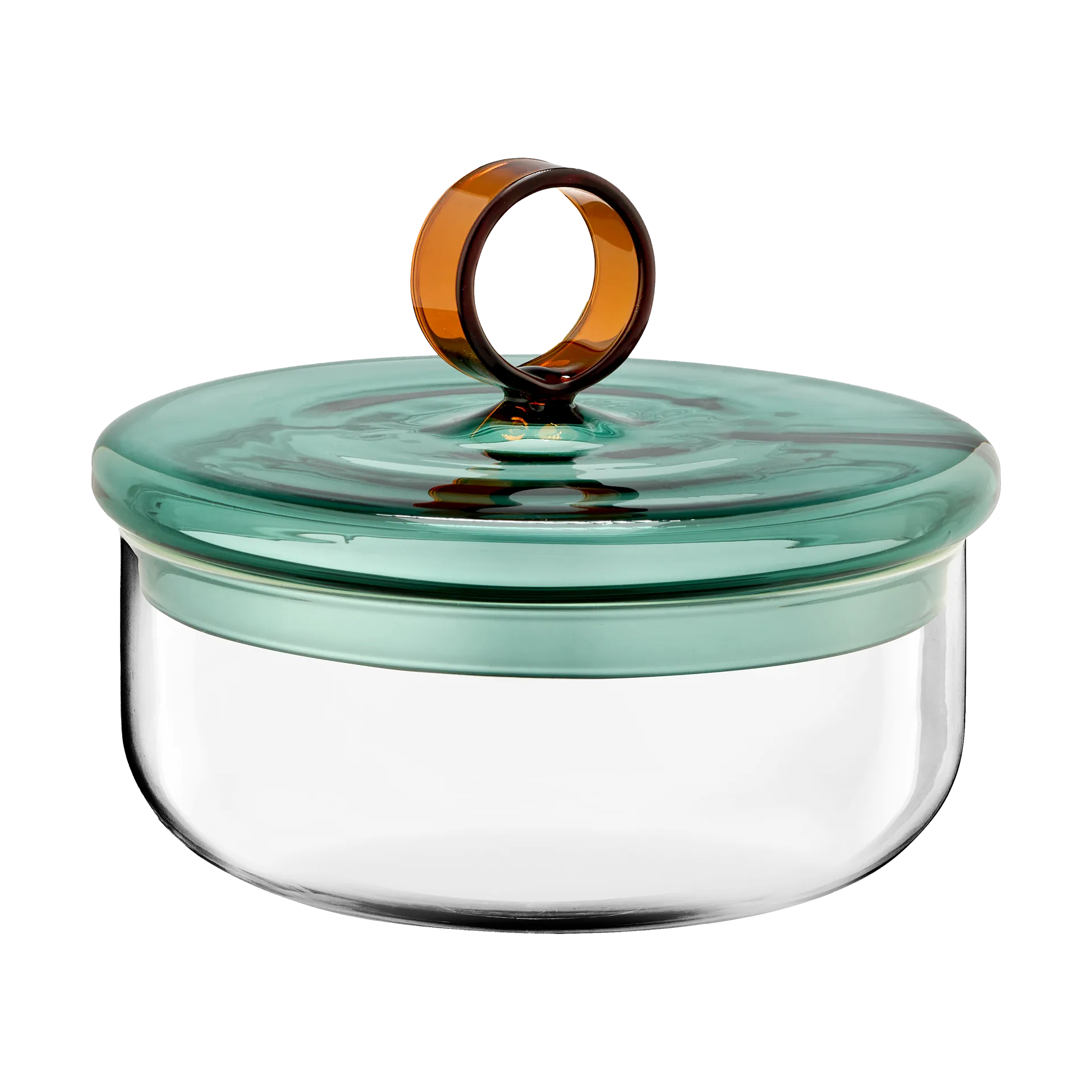 Loop low bowl with lid Ø15 cm, Klar-teal-amber Muurla