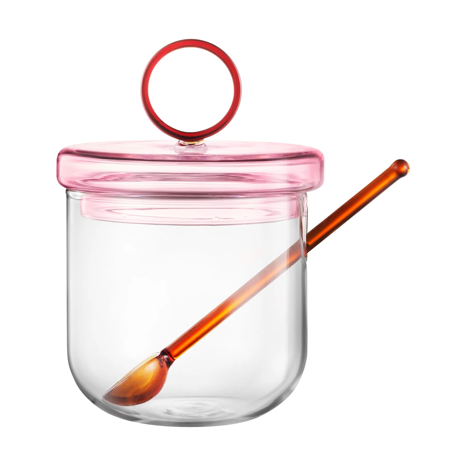 Loop sugar bowl incl spoon Ø14 cm, Clear-pink-amber Muurla