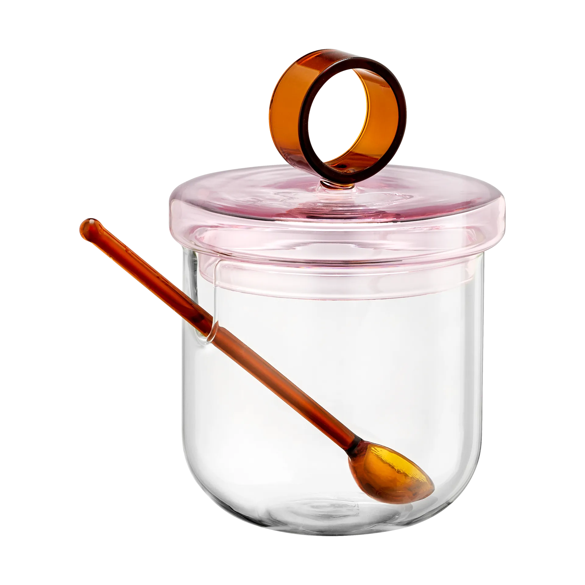 Loop sugar bowl incl spoon Ø14 cm, Clear-pink-amber Muurla