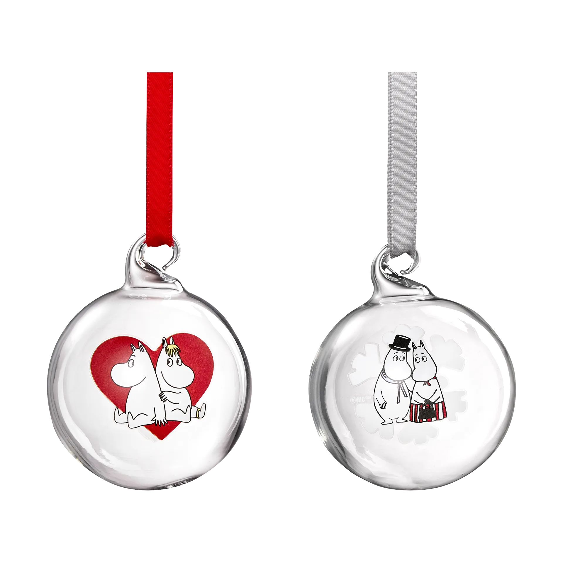 Moomin Christmas bauble Ø5 cm 2 pieces, Heart-snowflake Muurla