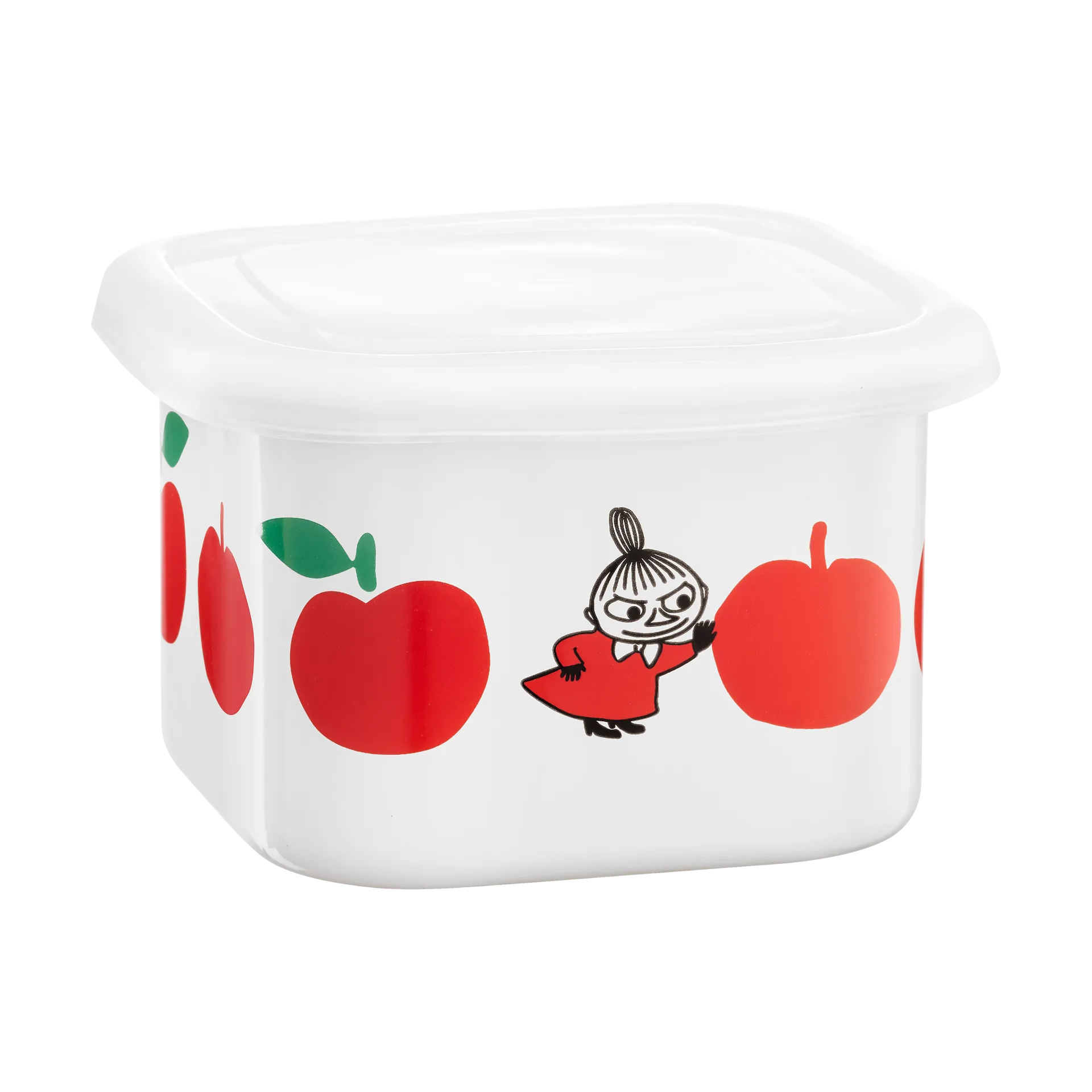 Moomin enamel jar with lid 0.67 L, Joyfull Apples-red Muurla