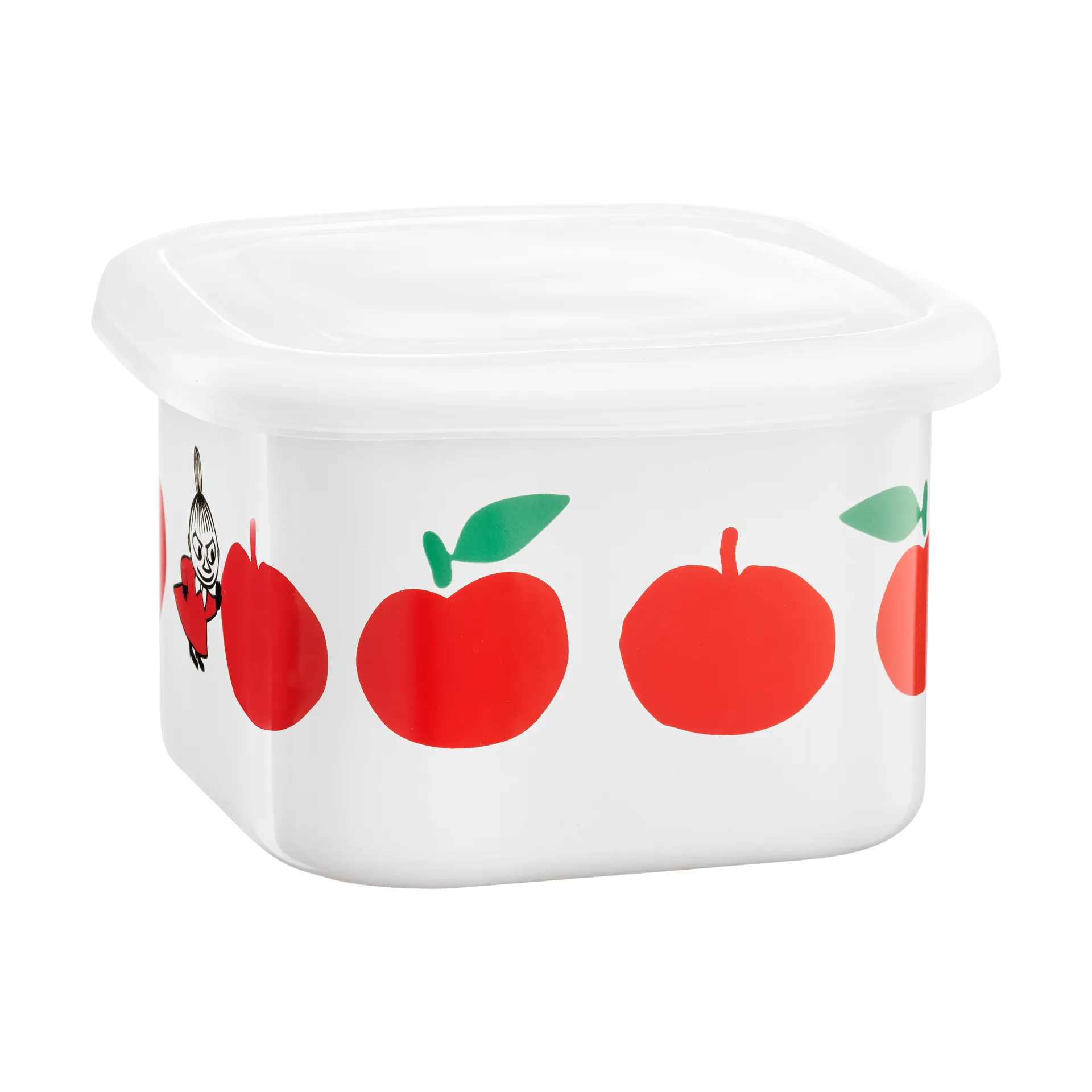 Moomin enamel jar with lid 0.67 L, Joyfull Apples-red Muurla