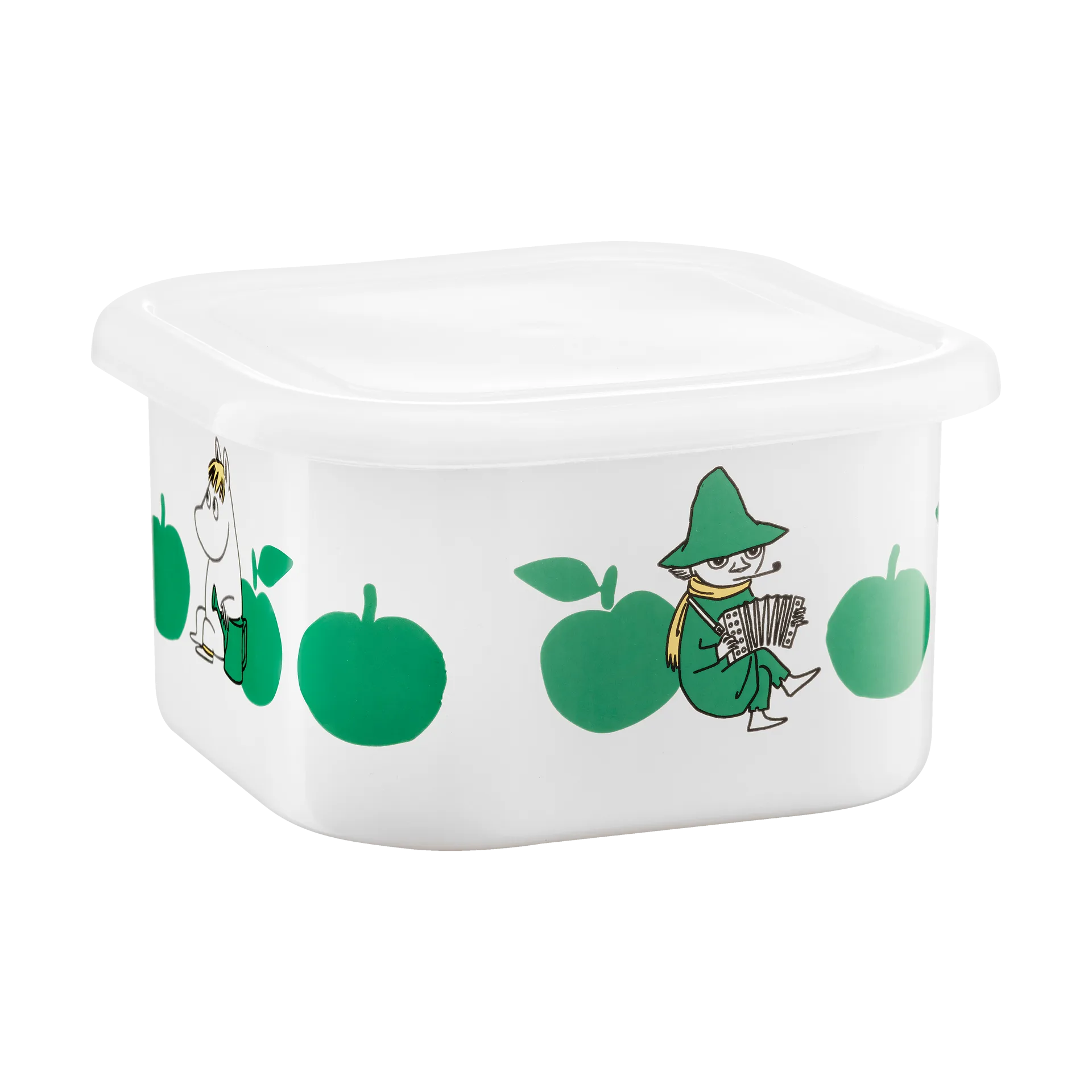 Moomin enamel jar with lid 1.5 L, Joyfull Apples-green Muurla
