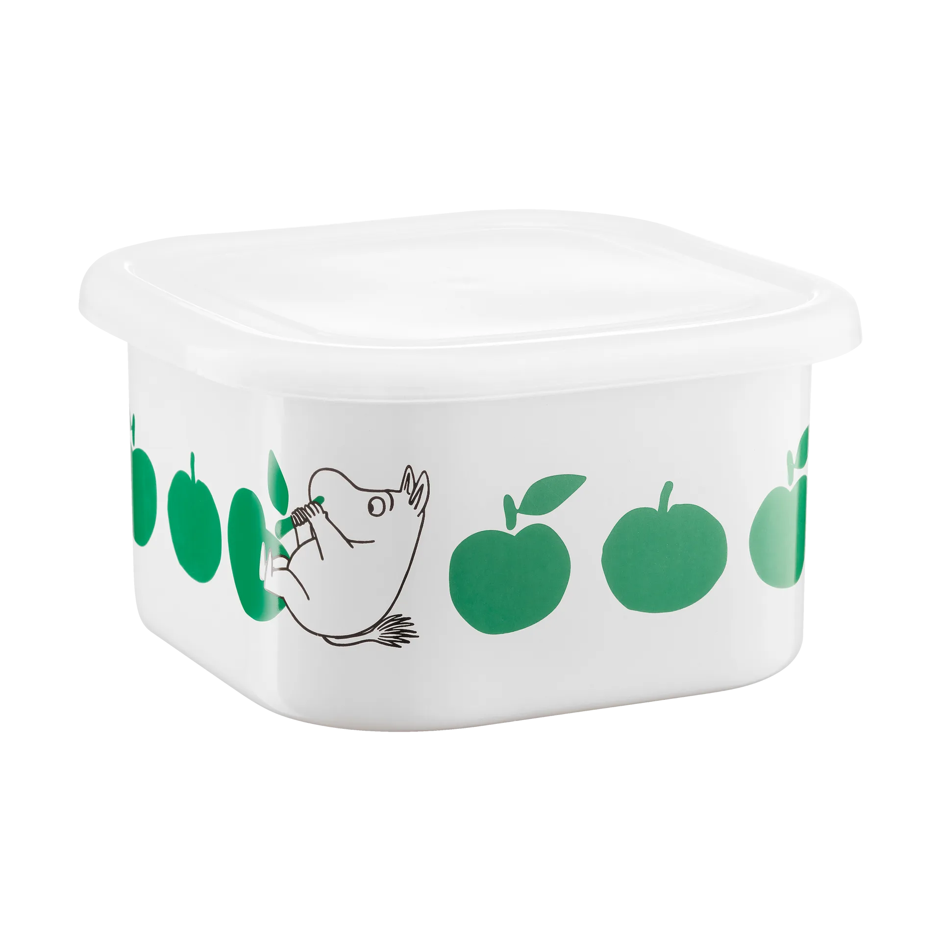 Moomin enamel jar with lid 1.5 L, Joyfull Apples-green Muurla