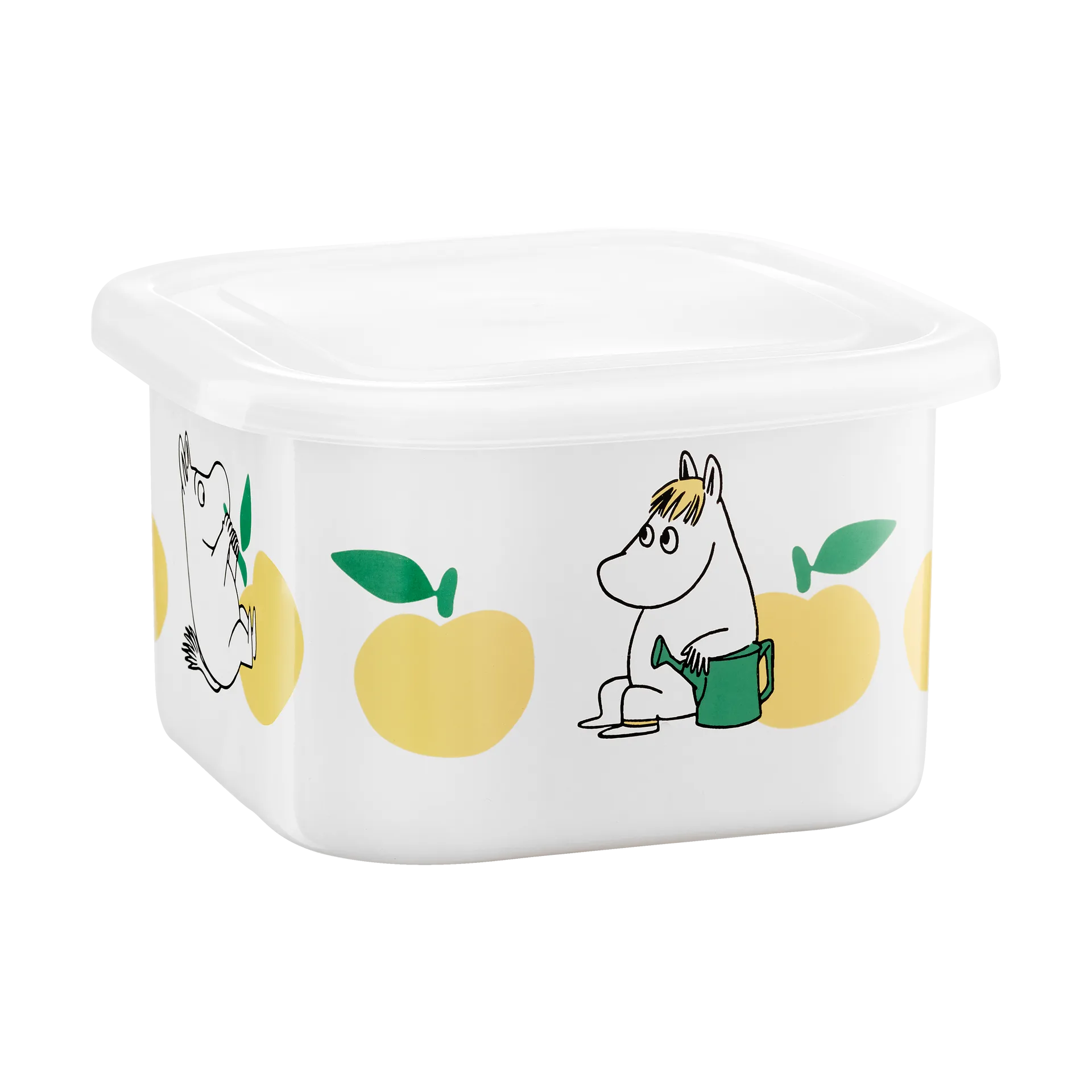 Moomin enamel tin with lid 1 L, Joyfull Apples-yellow Muurla