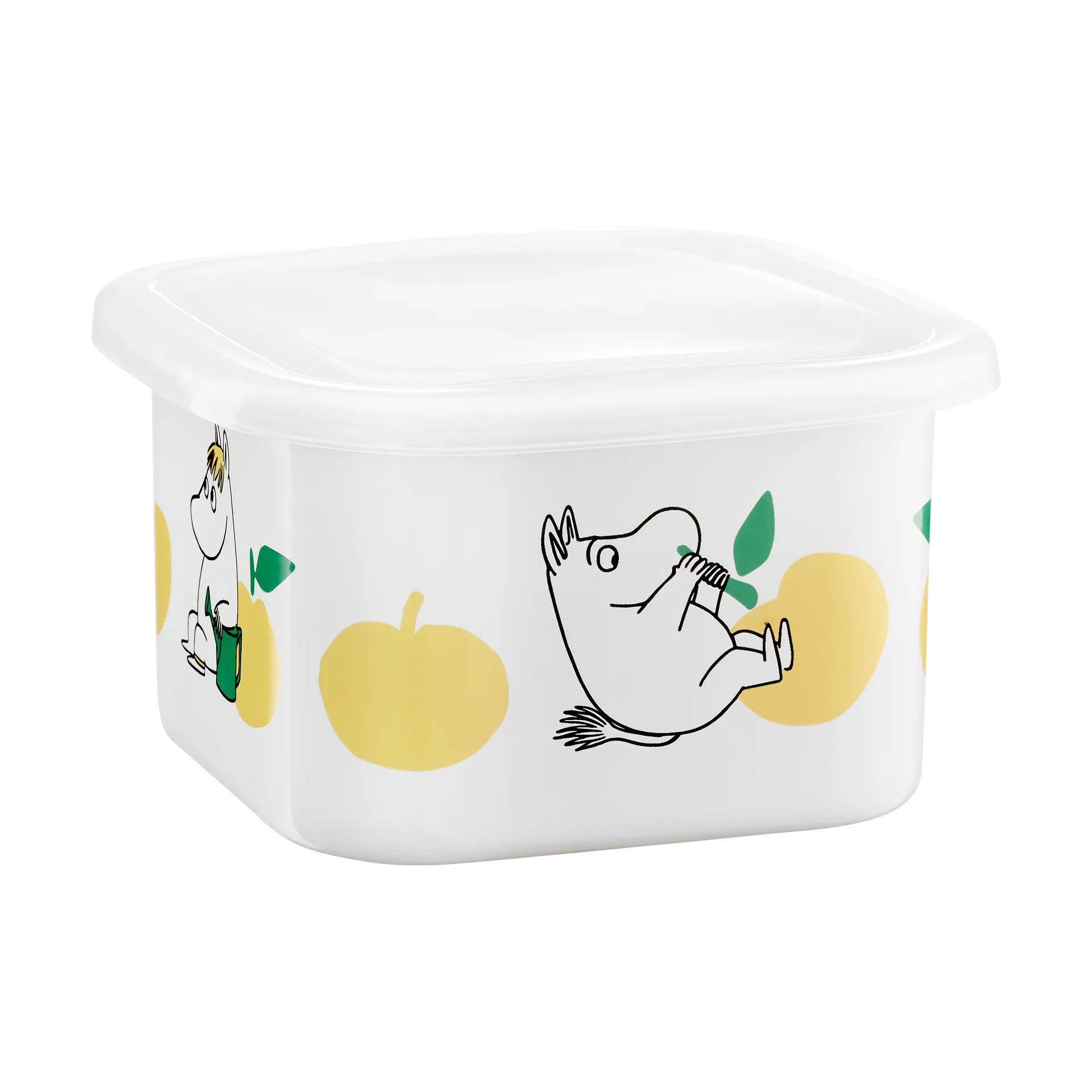 Moomin enamel tin with lid 1 L, Joyfull Apples-yellow Muurla