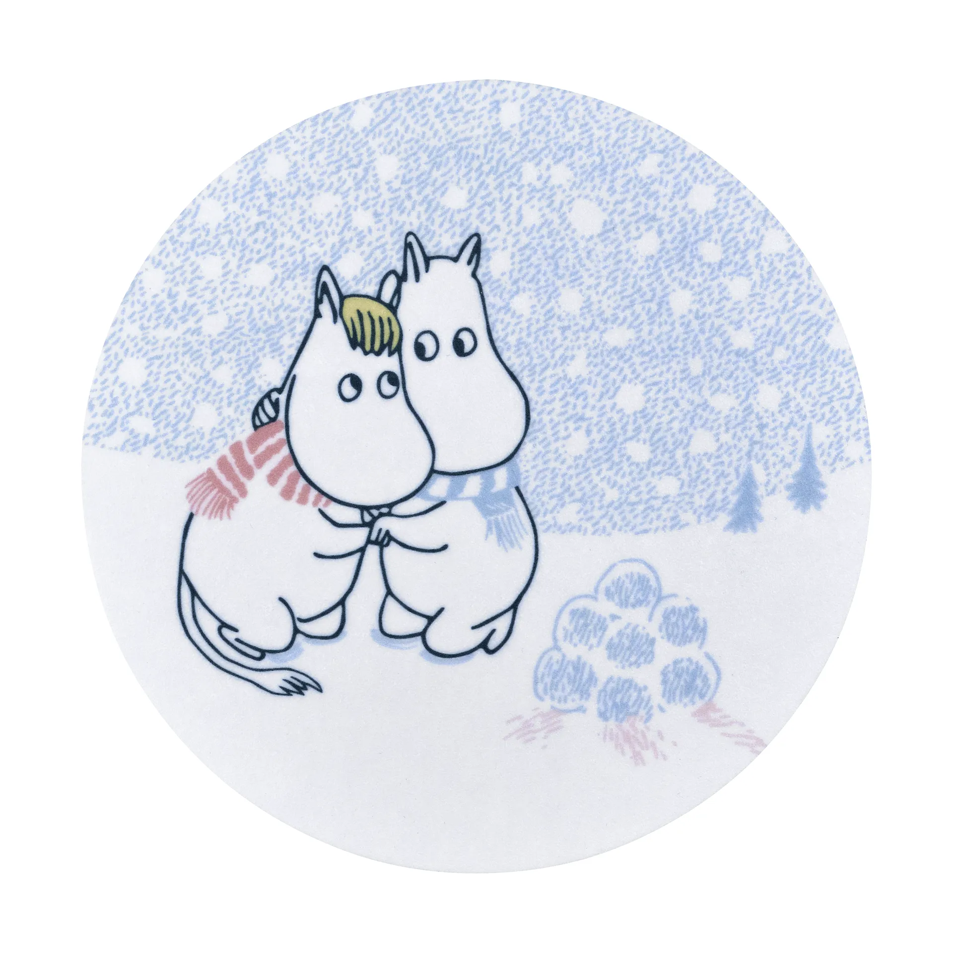 Moomin glass coaster Ø10 cm, Let it snow Muurla