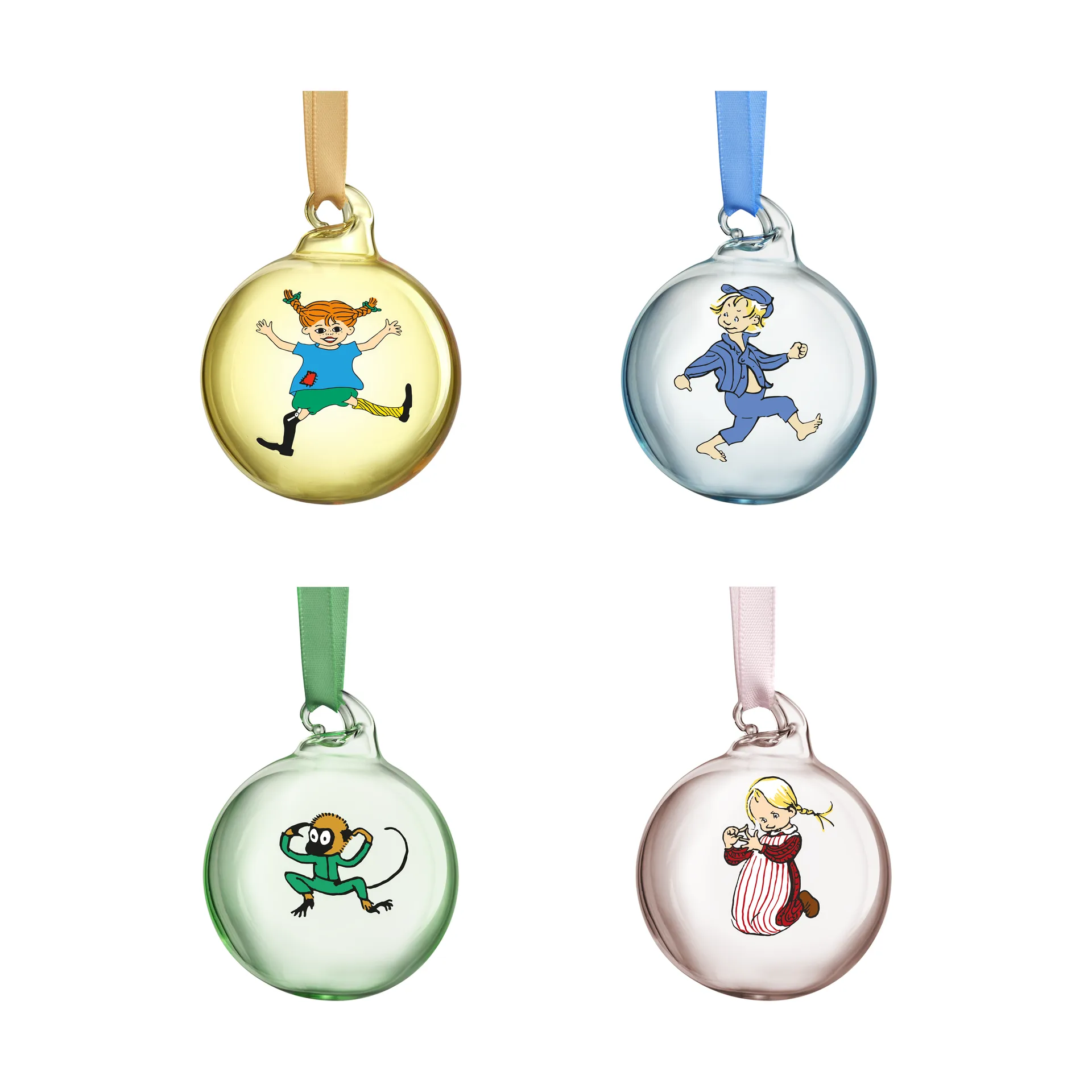 Pippi and Emil decoration sphere Ø5 cm 4-pack, Multi Muurla