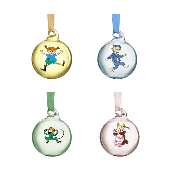 Pippi and Emil decoration sphere Ø5 cm 4-pack - Multi - Muurla