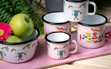 Pippi and Lilla gubben enamel mug 1.5 dl - Light pink - Muurla