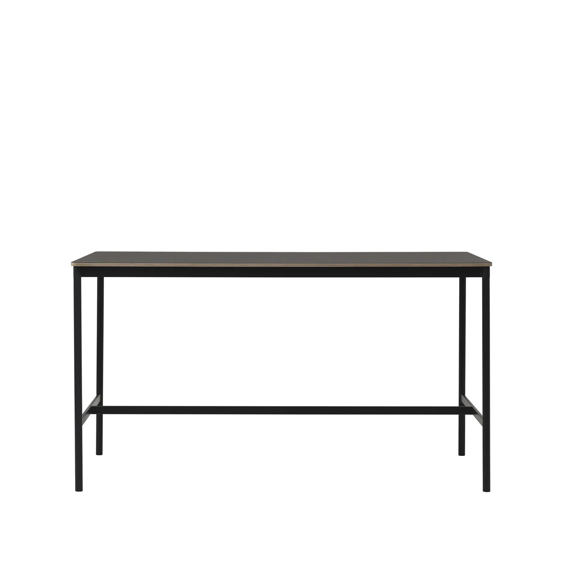 Base high bar table, Black linoleum, black legs, plywood edge, b85 l190 h105 Muuto