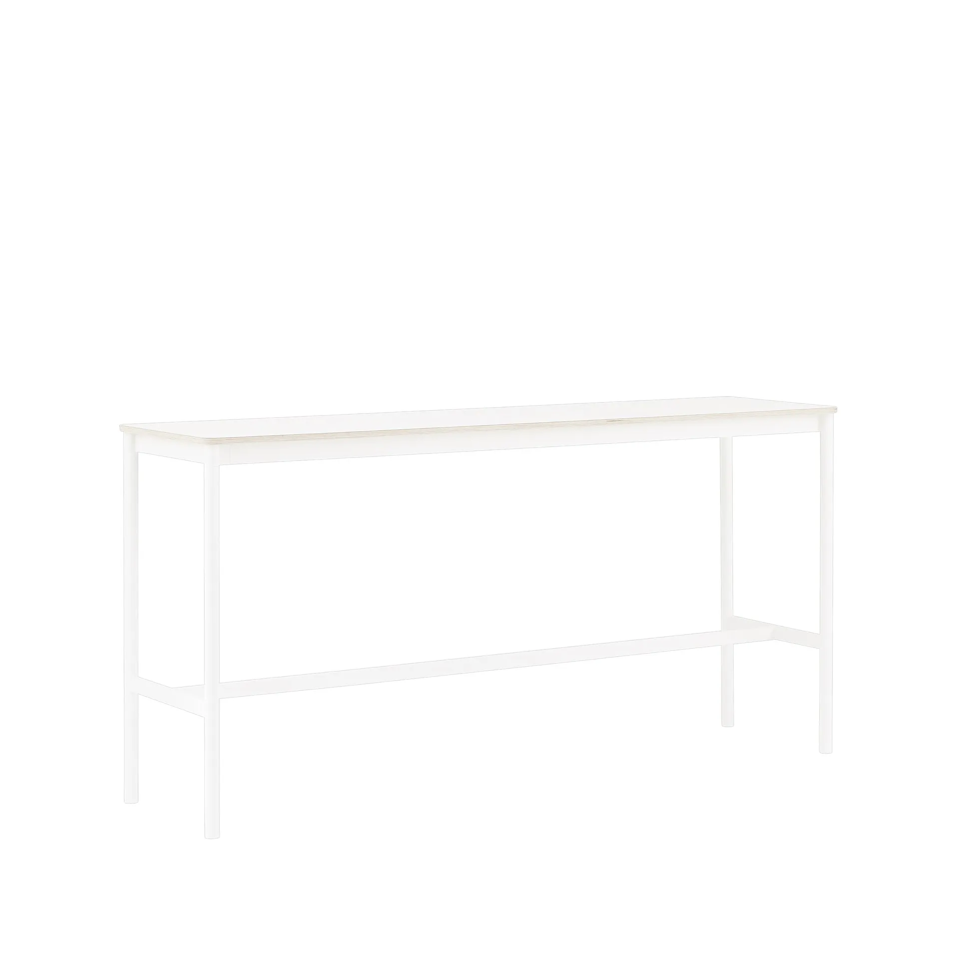 Base high bar table, White laminate, white legs, plywood edge, b50 l190 h95 Muuto