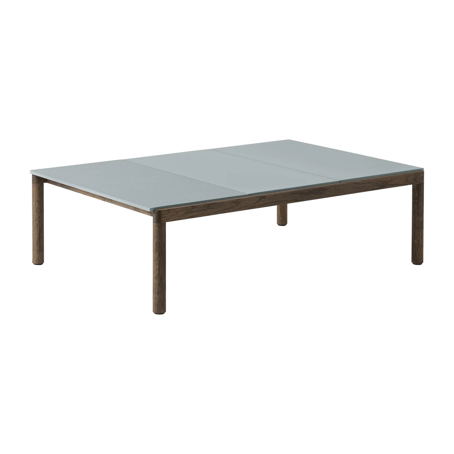 Couple 2 Plain-1 Wavy coffee table 120x84x35 cm, Pale blue-dark oiled oak Muuto
