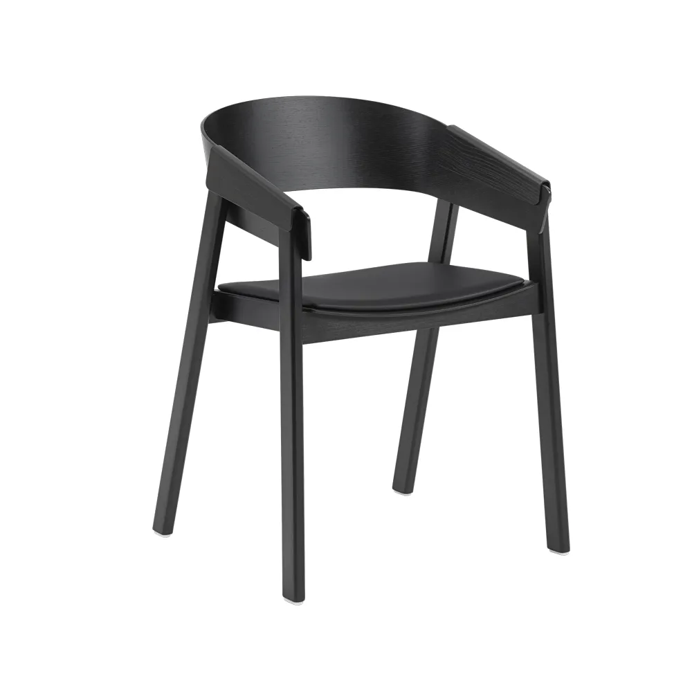 Cover chair upholstered seat, Refine leather black-Black Muuto