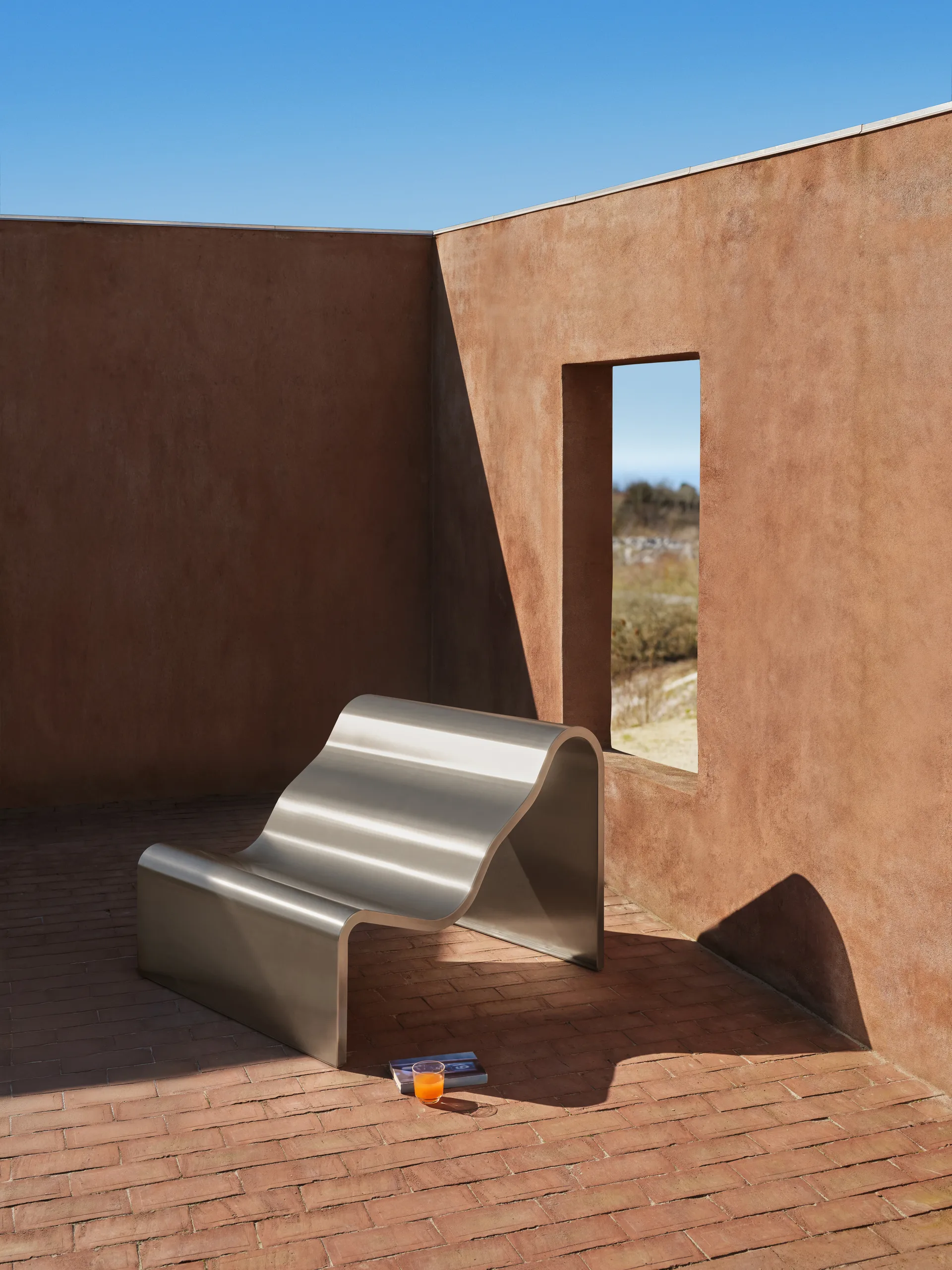 Dream View bench, Brushed steel, 100 cm Muuto