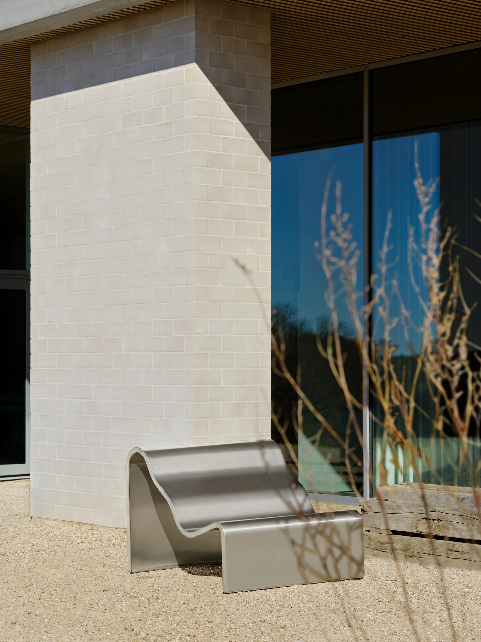 Dream View bench, Brushed steel, 100 cm Muuto