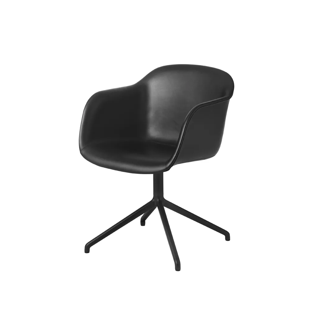 Fiber armchair office chair swivel base with return, Black leather-anthracite black Muuto
