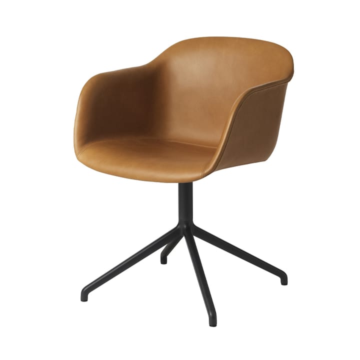 Fiber armchair swivel base office chair - Cognac, black stand - Muuto