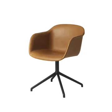 Fiber armchair tube base - Refine leather cognac-Black - Muuto