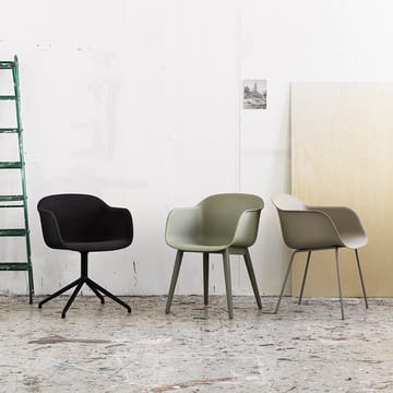 Fiber armchair wooden legs - Dusty green, dark brown stained legs - Muuto