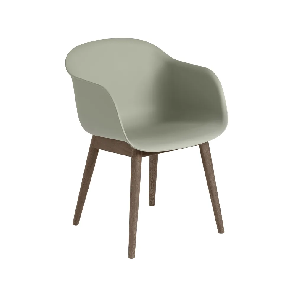 Fiber armchair wooden legs, Dusty green, dark brown stained legs Muuto