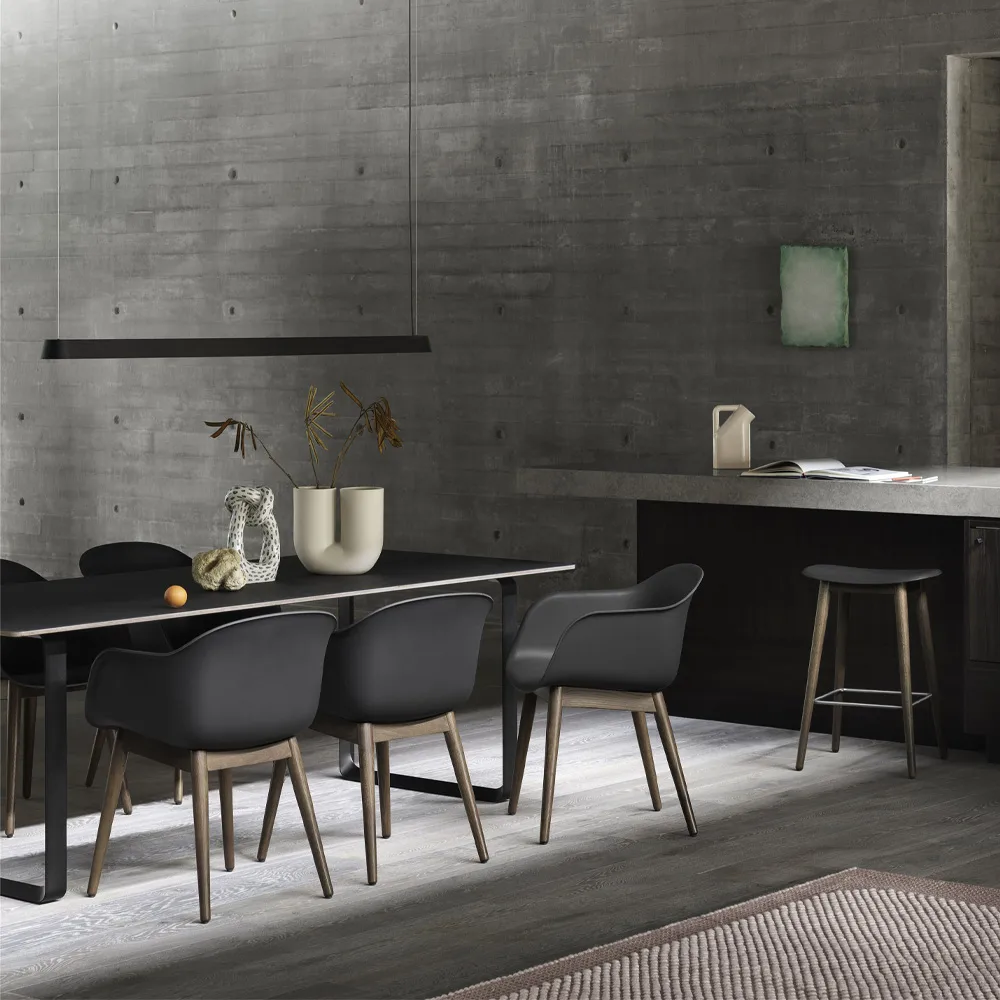 Fiber armchair wooden legs, Dusty green, dark brown stained legs Muuto