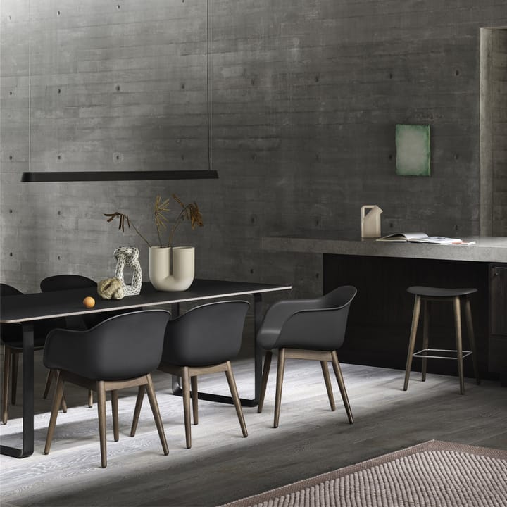 Fiber armchair wooden legs, Leather stone, brown stained oak legs Muuto