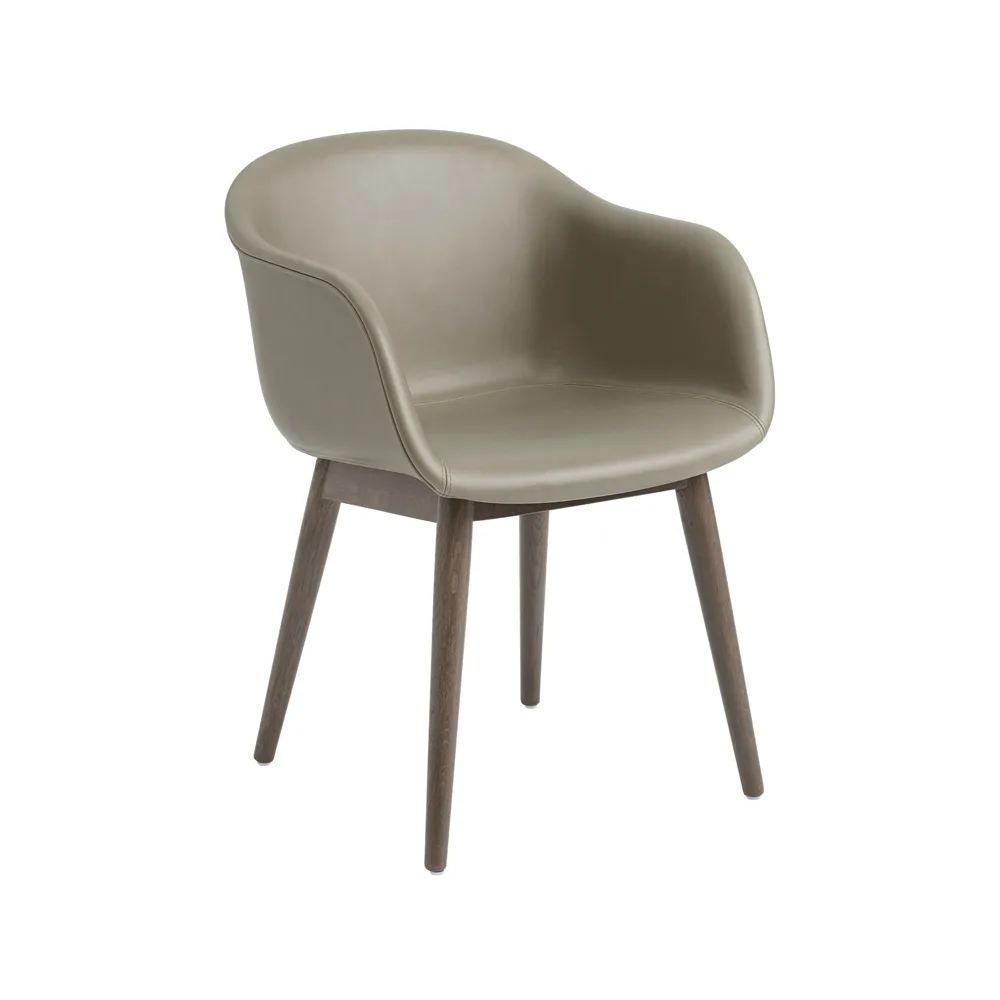 Fiber armchair wooden legs, Leather stone, brown stained oak legs Muuto