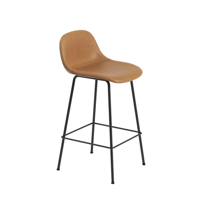 Fiber Barstool metal legs - Refine leather cognac-Black - Muuto