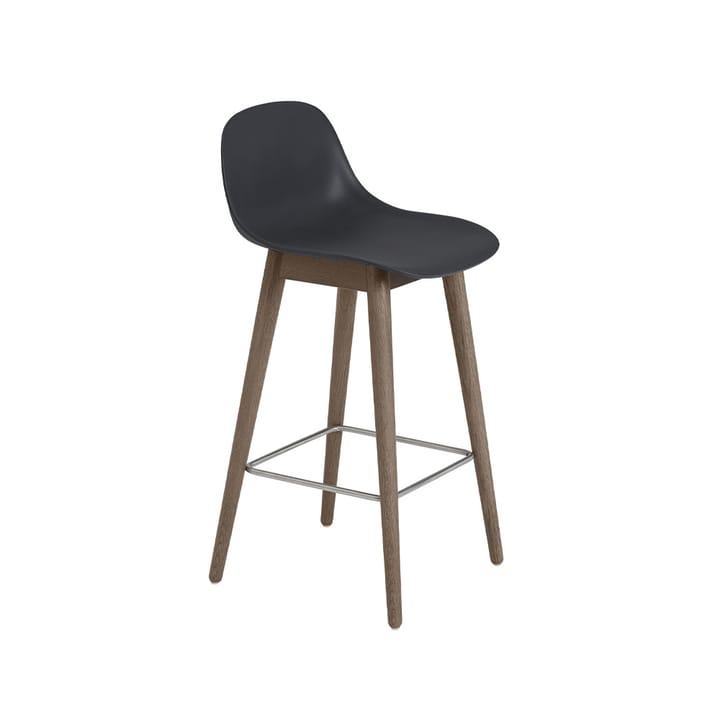Fiber barstool with backrest - Black, dark brown stained legs, low - Muuto