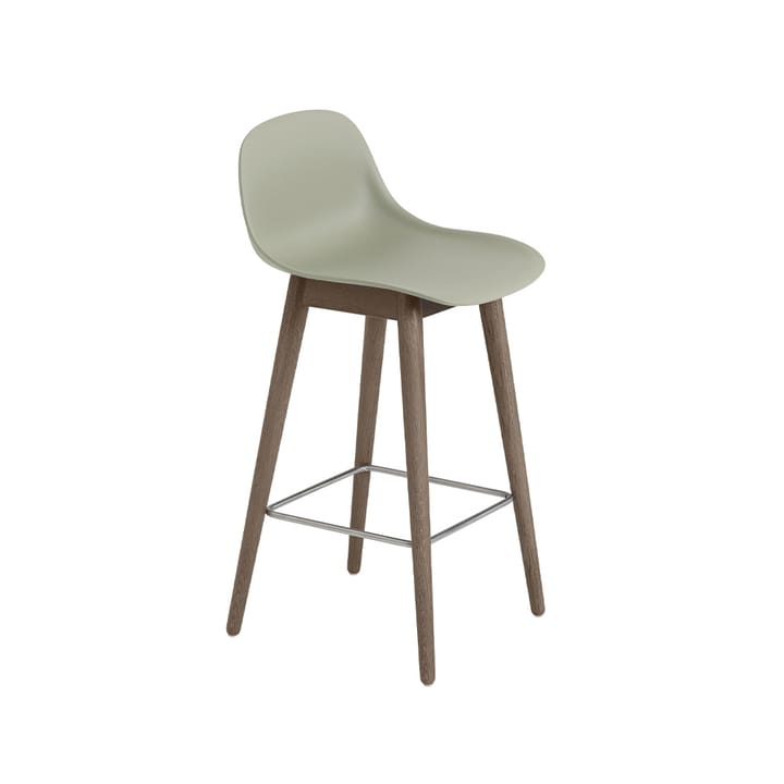 Fiber barstool with backrest - Dusty green, dark brown stained legs, low - Muuto