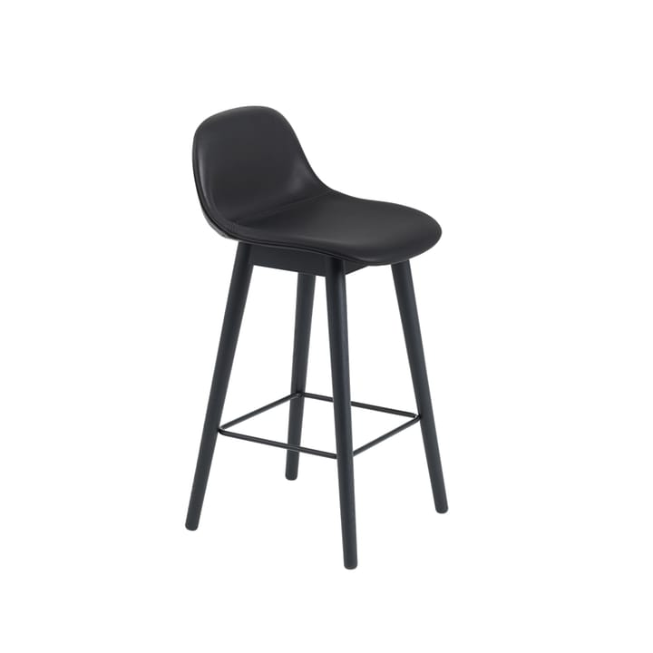 Fiber barstool with backrest - Leather black, black legs, high - Muuto