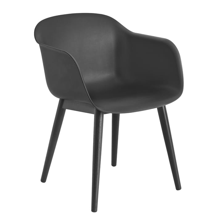 Fiber Chair chair with armrest and wooden legs - Anthracite Black (plastic) - Muuto