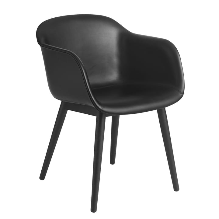 Fiber Chair chair with armrest and wooden legs - Black leather-black - Muuto