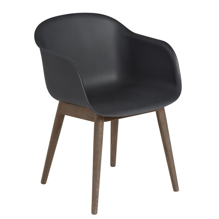 Fiber Chair chair with armrest and wooden legs - Black-stained dark brown - Muuto