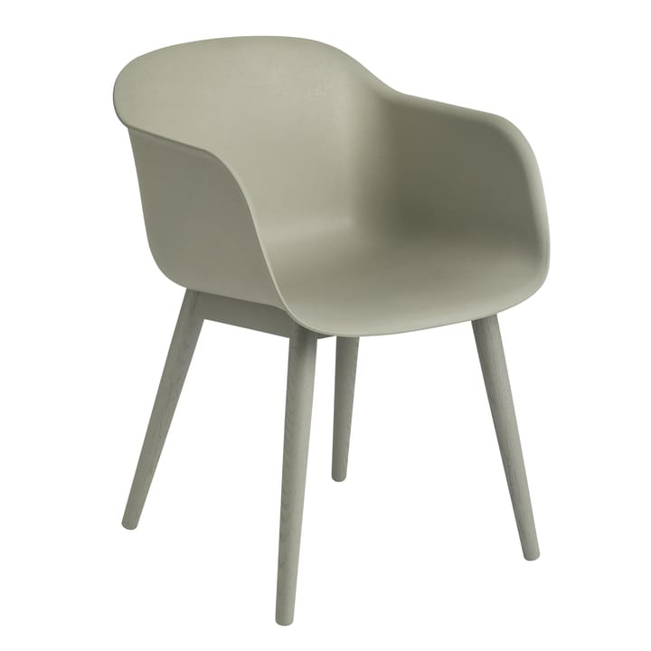 Fiber Chair chair with armrest and wooden legs - Dusty green (plastic) - Muuto