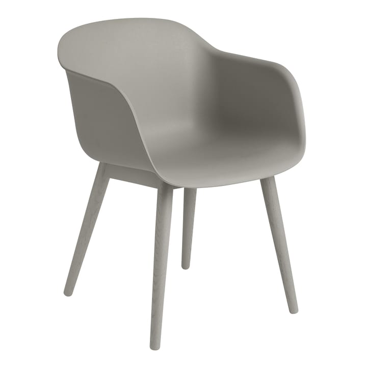 Fiber Chair chair with armrest and wooden legs - Grey (plastic) - Muuto