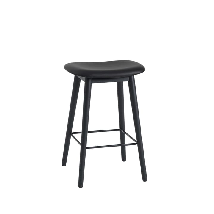 Fiber counter stool 65 cm - Leather black, black leg - Muuto
