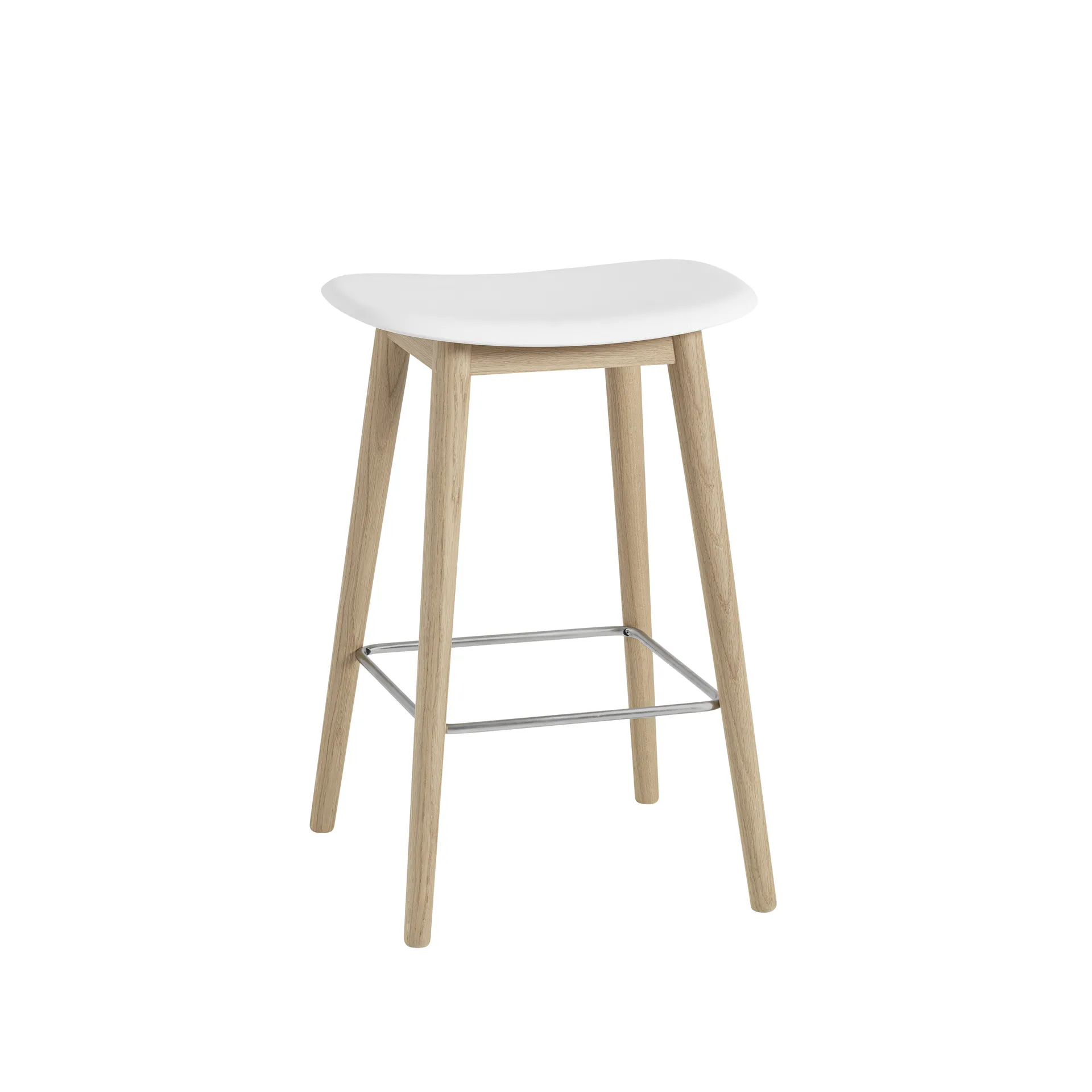 Fiber counter stool 65 cm, White, oak legs Muuto