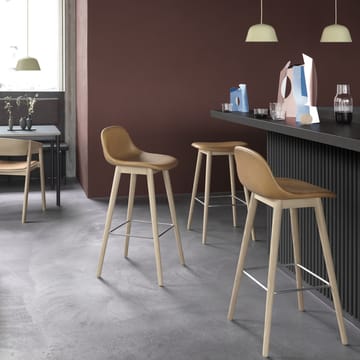 Fiber counter stool 75 cm - Fabric twill weave 990 dark green, brown stained oak legs - Muuto