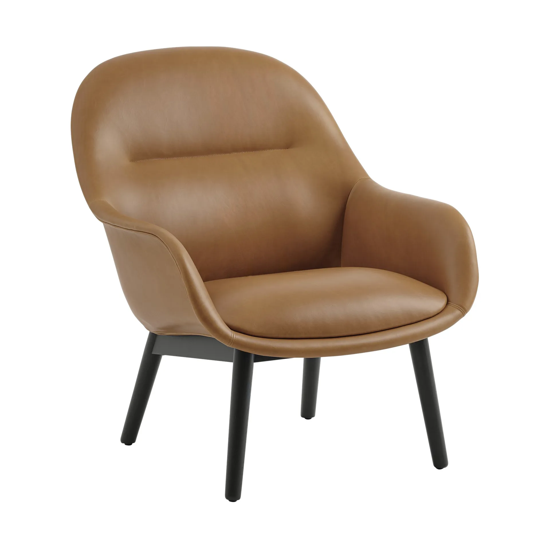 Fiber Lounge armchair with oak legs, Refine leather cognac-black Muuto