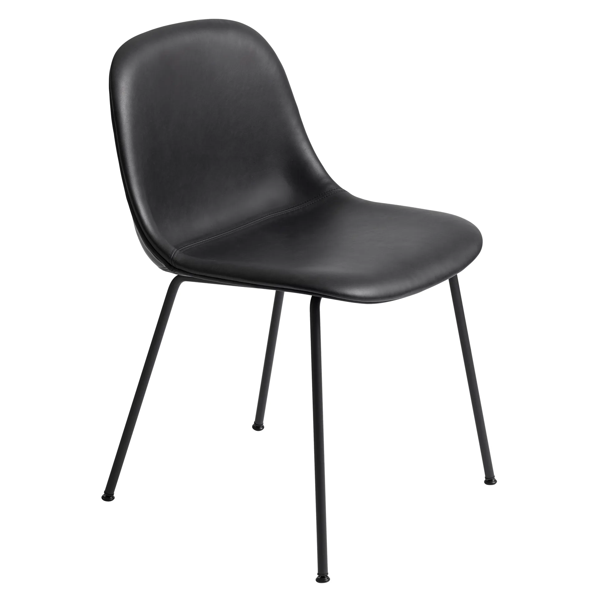 Fiber Side Chair with metal legs, Refine leather black-Black Muuto