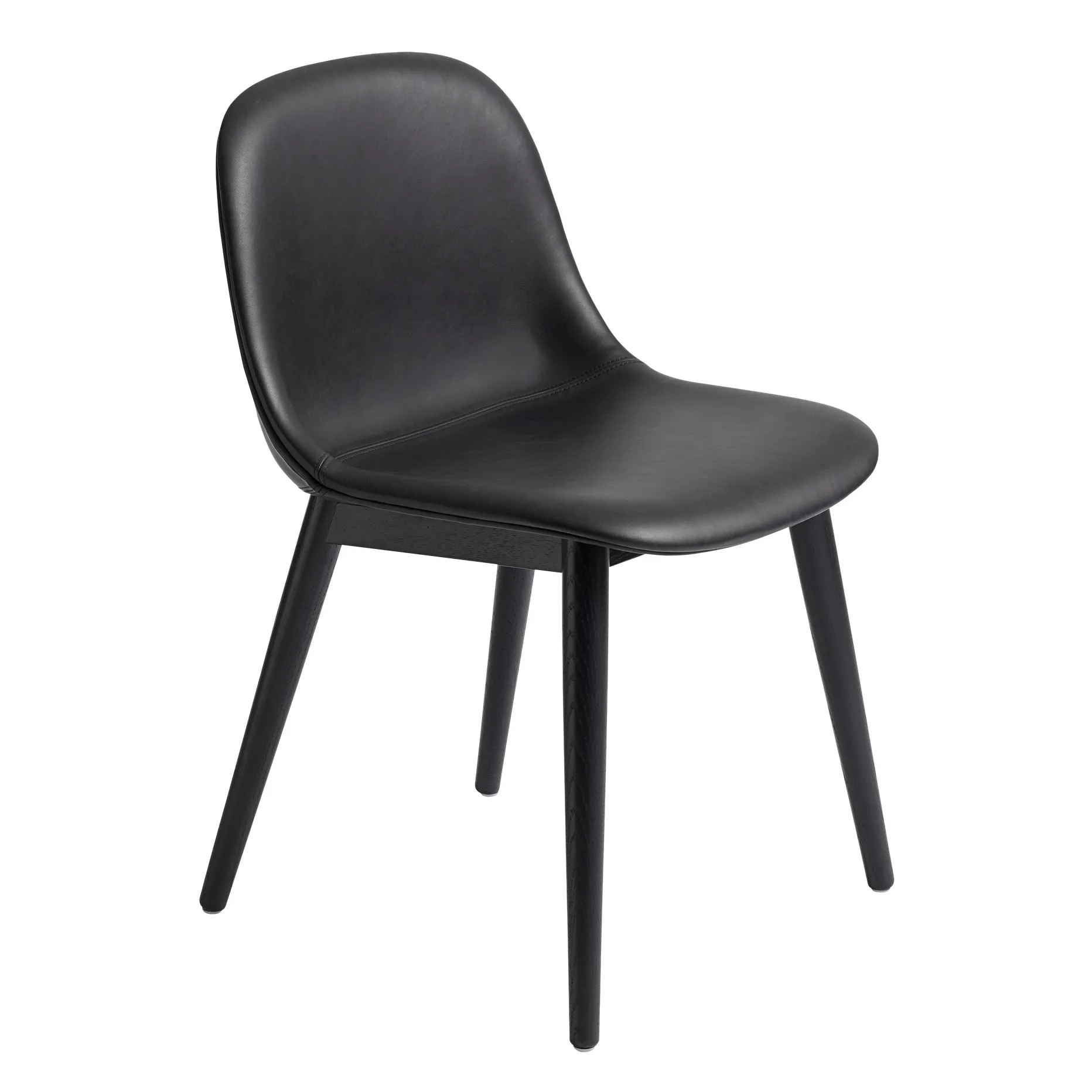 Fiber Side Chair with wooden legs, Black leather-black Muuto