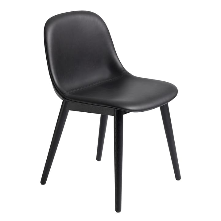 Fiber Side Chair with wooden legs - Black leather-black - Muuto