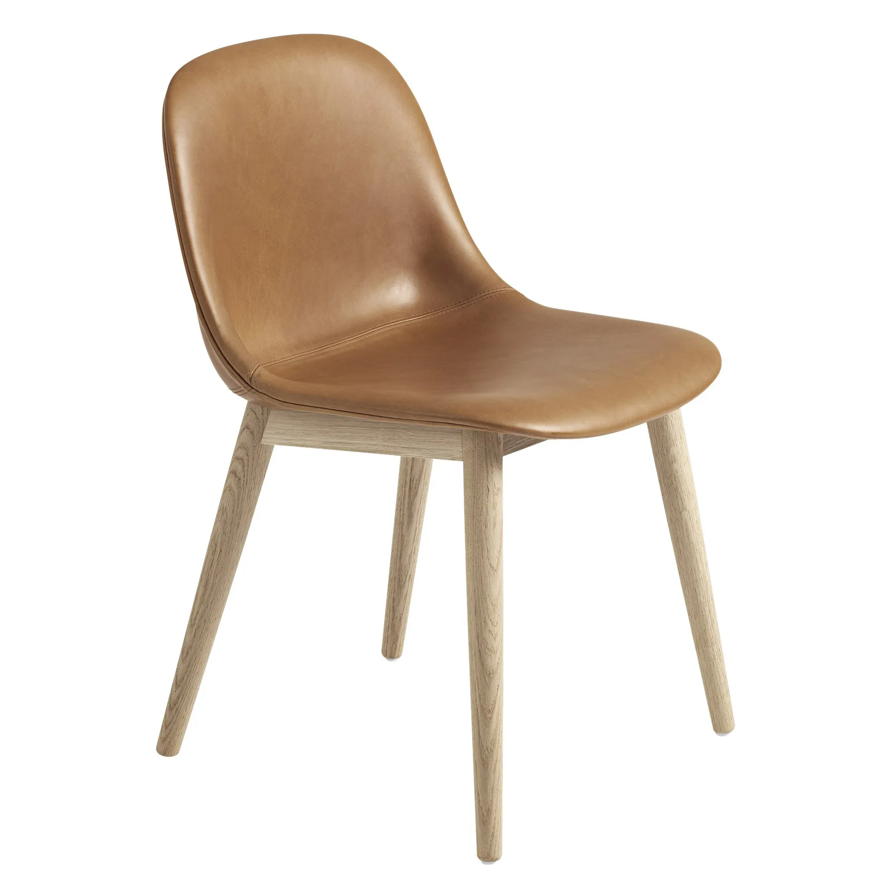 Fiber Side Chair with wooden legs, Cognac leather-oak Muuto
