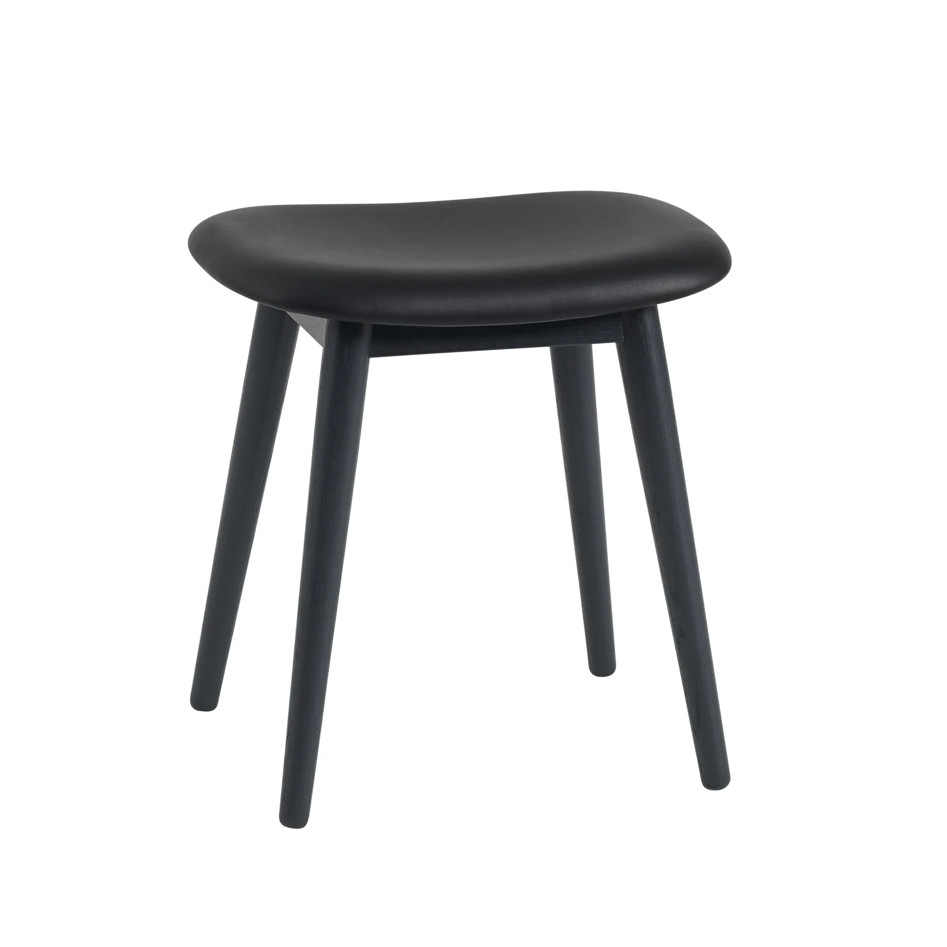 Fiber stool, Leather black, wooden legs Muuto