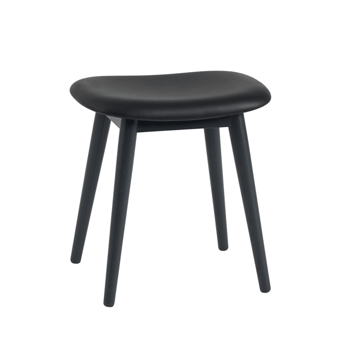 Fiber stool - Leather black, wooden legs - Muuto