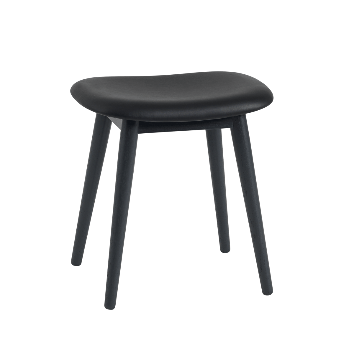 Muuto Fiber stool Leather black, wooden legs | Scandinavian Design | Stools | Black