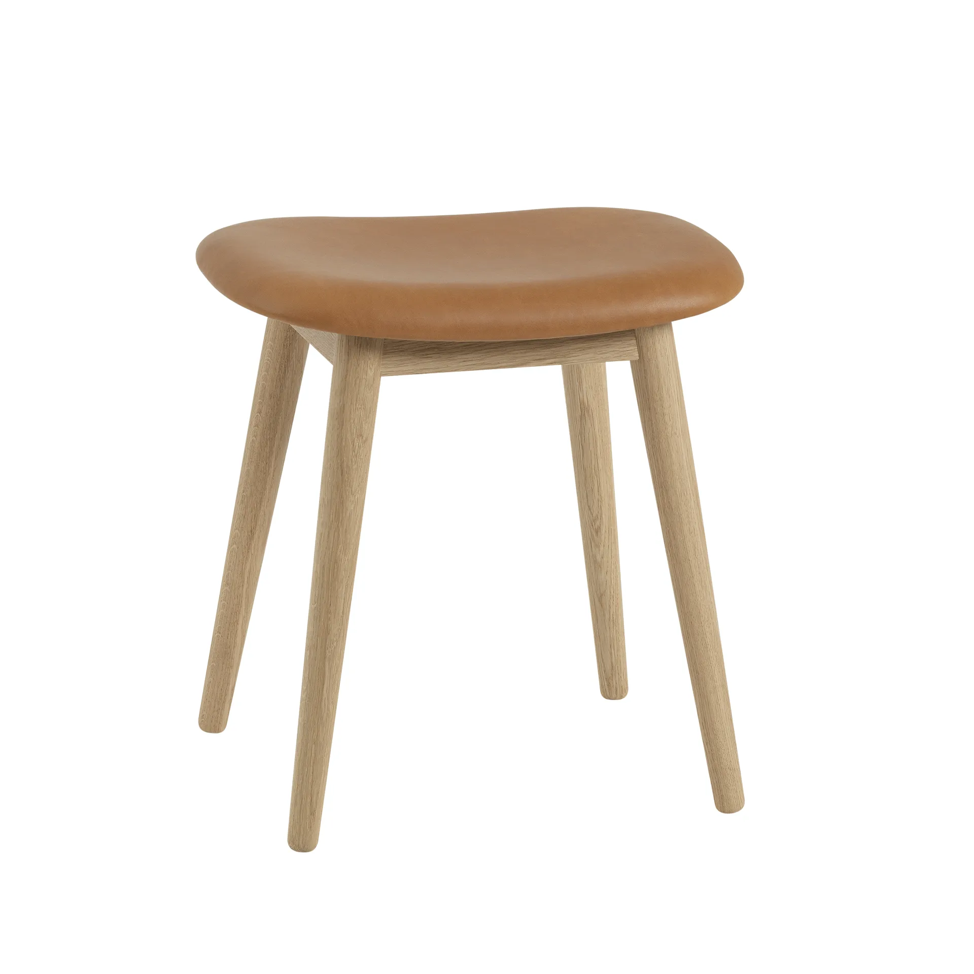 Fiber stool, Leather cognac, oak legs Muuto